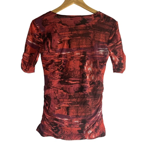 GNW Women’s Size Medium Y2K Square Neck Mesh Artzy Print Blouse Top - Picture 2 of 6